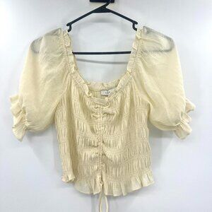 Lush Ivory Ruched Cropped Blouse Women's Small